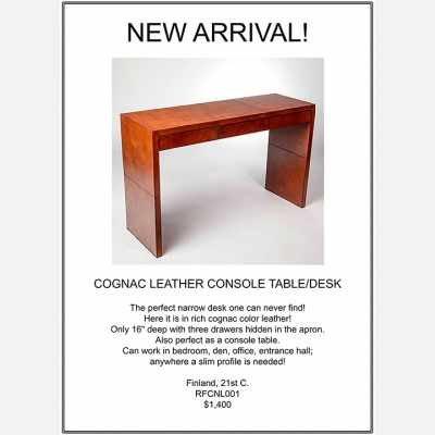 COGNAC LEATHER CONSOLE TABLE/DESK