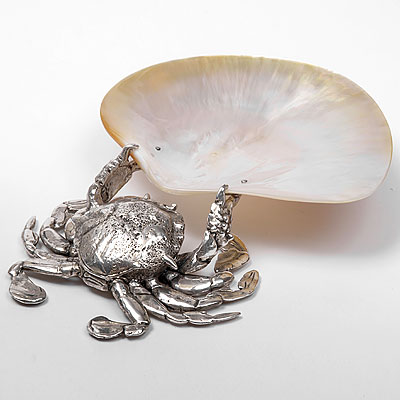 A MOTHER OF PEARL CRAB PLATE