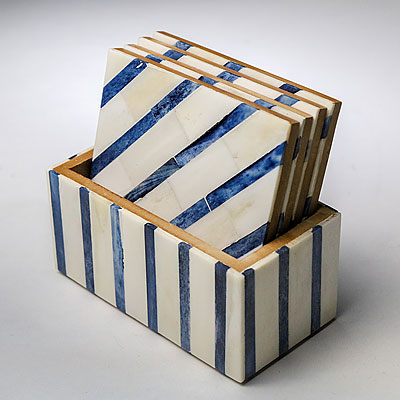 BLUE AND WHITE STRIPED COASTERS