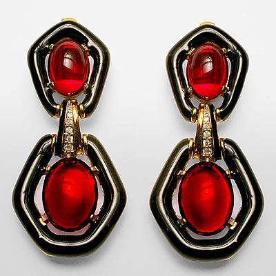 BLACK & RED CABACHON EARRINGS