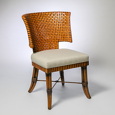 WOVEN LEATHER AND BAMBOO SIDE CHAIR